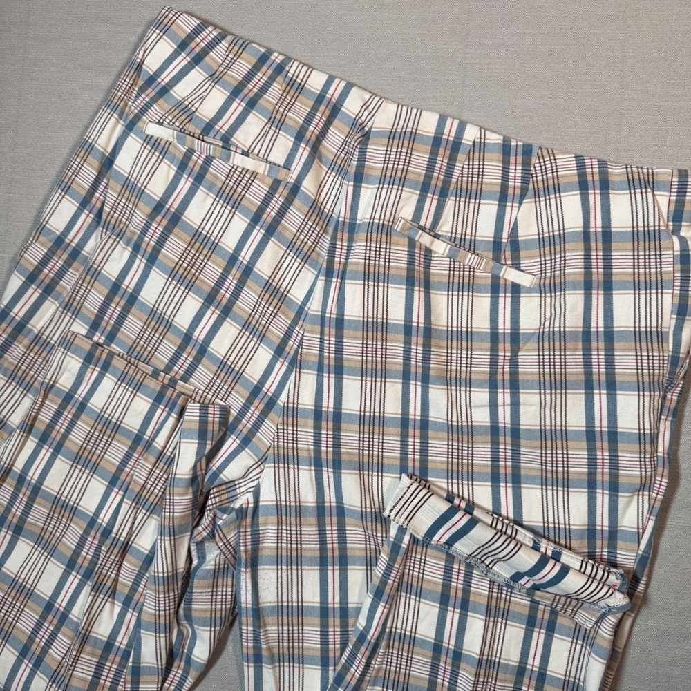 Ava & Viv Blue Plaid Ankle Pants Womens 20W Tapered Trousers Cotton Lyocell